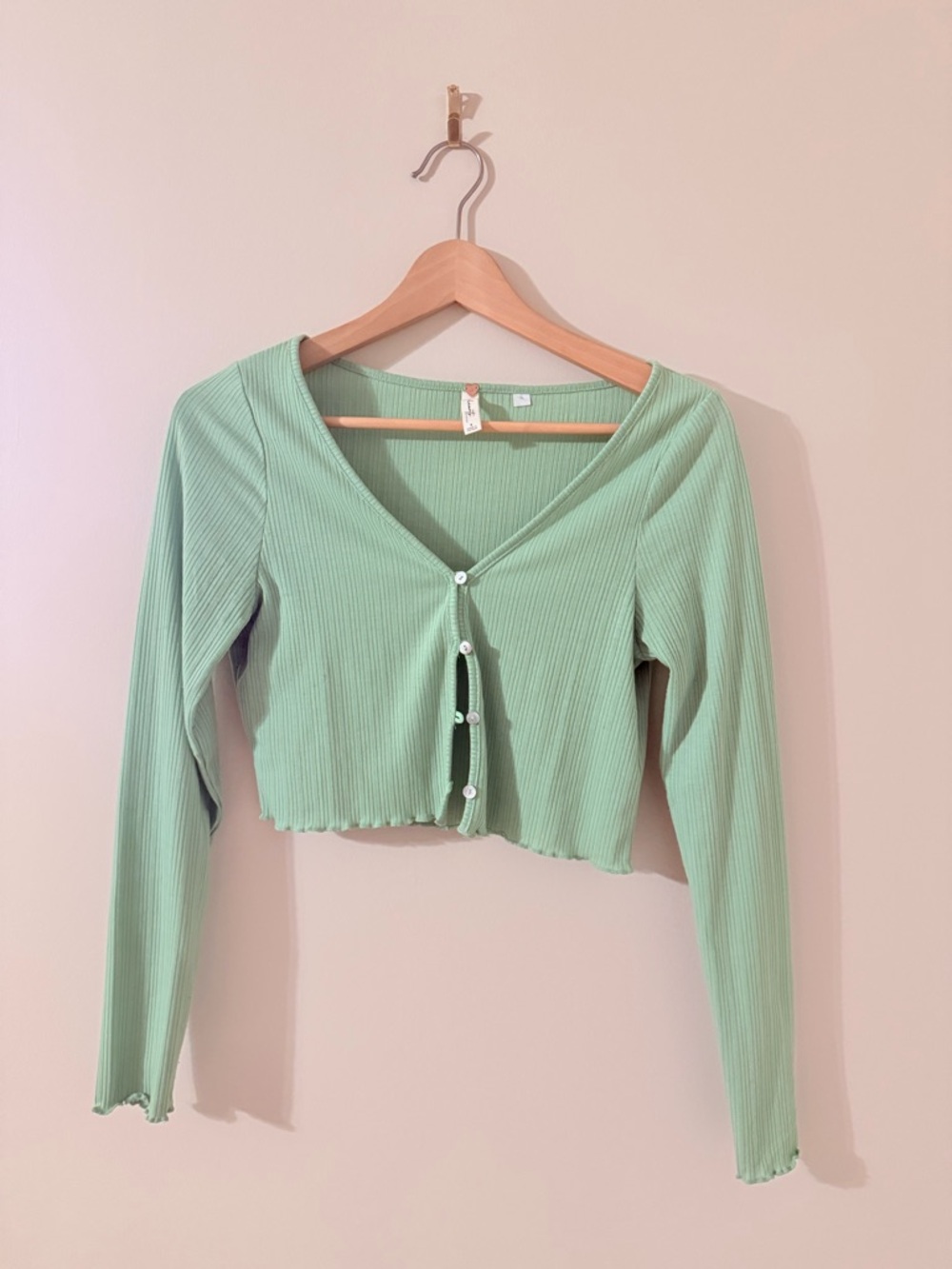 PACSUN • Light Green Ribbed Button-Front Crop Top - Women